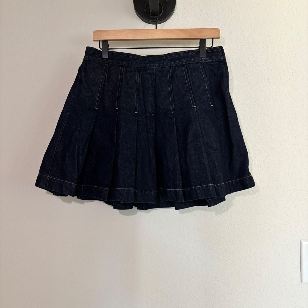 J.Crew Denim Skirt Pleated Mini 10P 100% Cotton Indigo Preppy Dark Academia